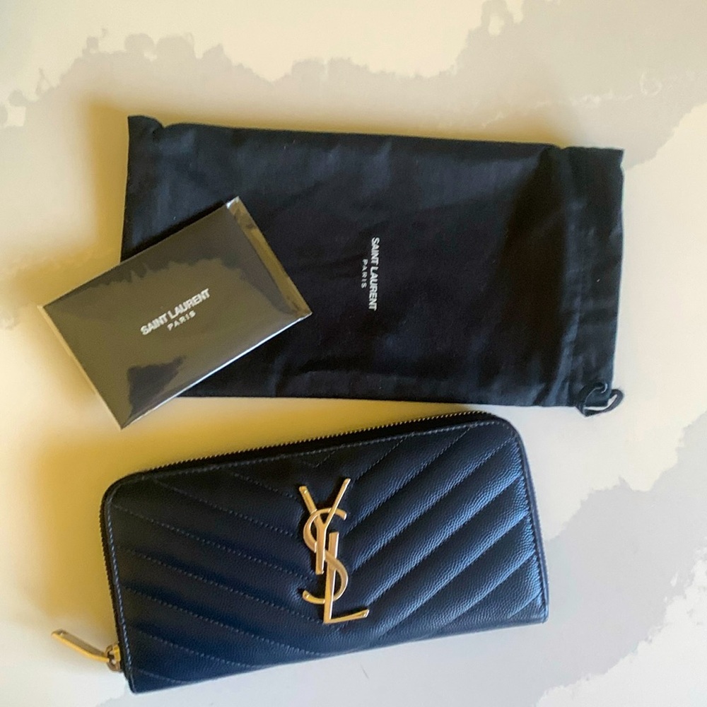 YSL- Authentic 🍀 NWOT! Cassandre Zip Around Wallet- w/ dust bag/sealed paperwork